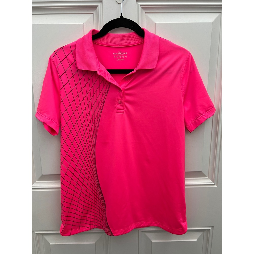 The Outfitters by Lands End Mens Small Neon Pink Grid Graphic Golf Polo Shirt